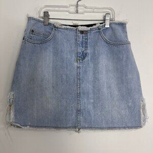 Vintage Y2K 90s Micro Mini Jean Skirt 5 Distressed Grunge‎ Fray Hem